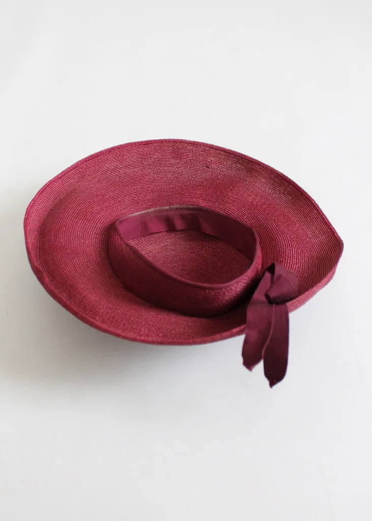 Vintage Early 1940s Bordeaux Straw Tilt Hat