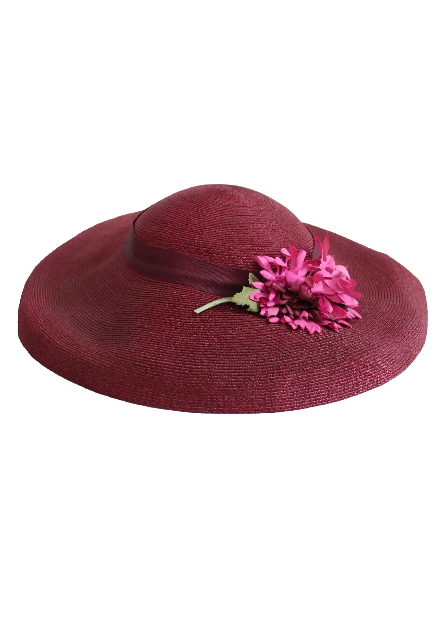 Vintage Early 1940s Bordeaux Straw Tilt Hat