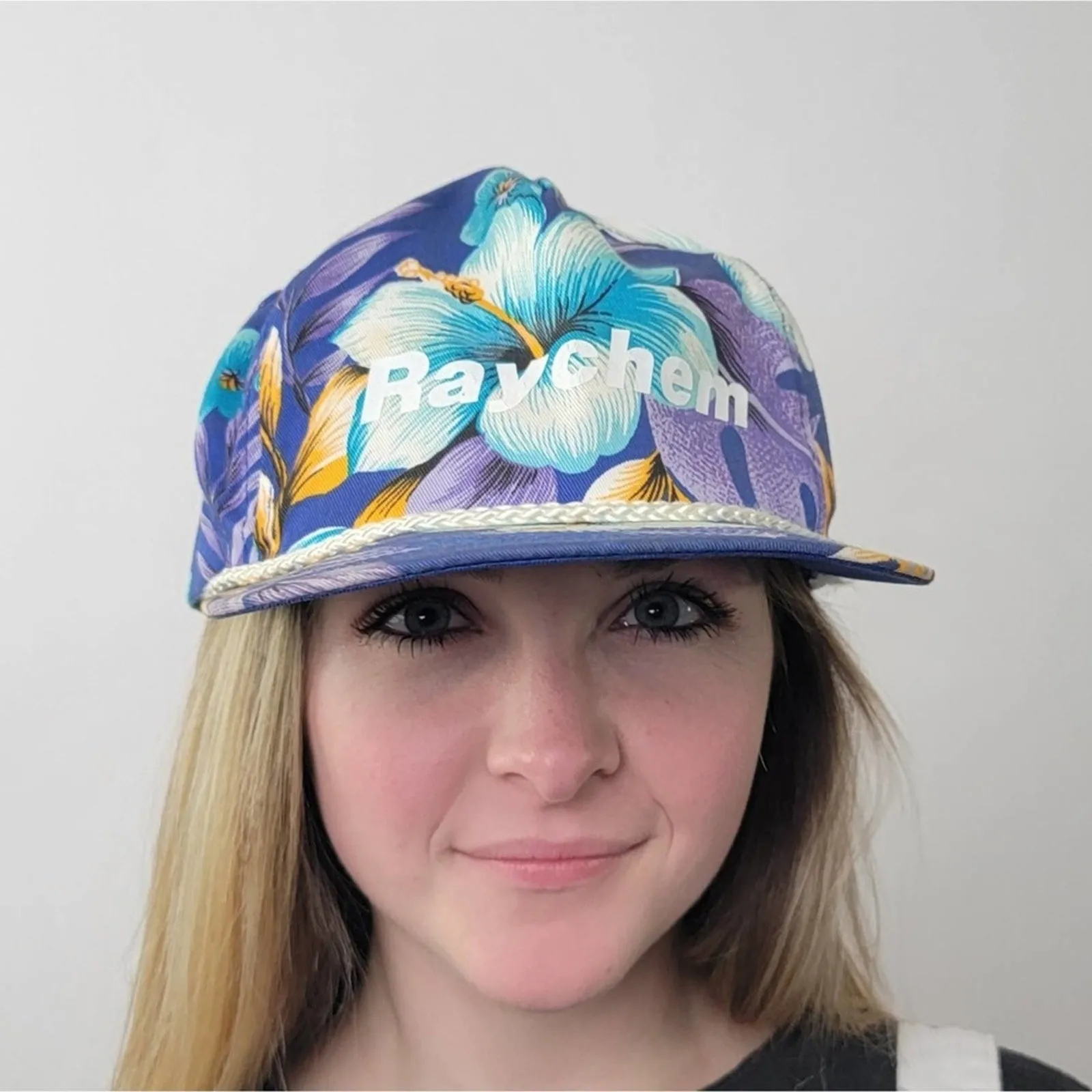 Vintage Raychem Tropical Floral Print Snapback Hat Cap 80/90's