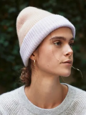 White   Warren - Color Blocked Plush Rib Beanie in Camel Combo