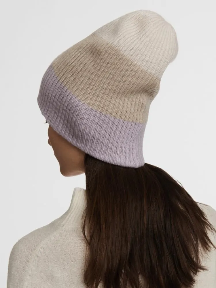 White   Warren - Color Blocked Plush Rib Beanie in Camel Combo