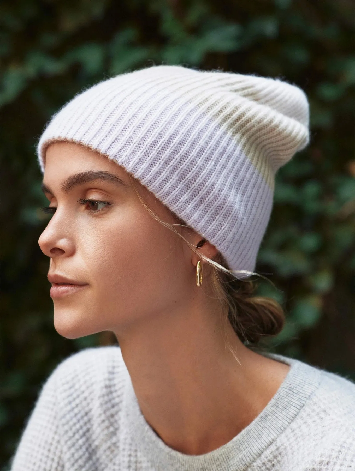 White   Warren - Color Blocked Plush Rib Beanie in Camel Combo